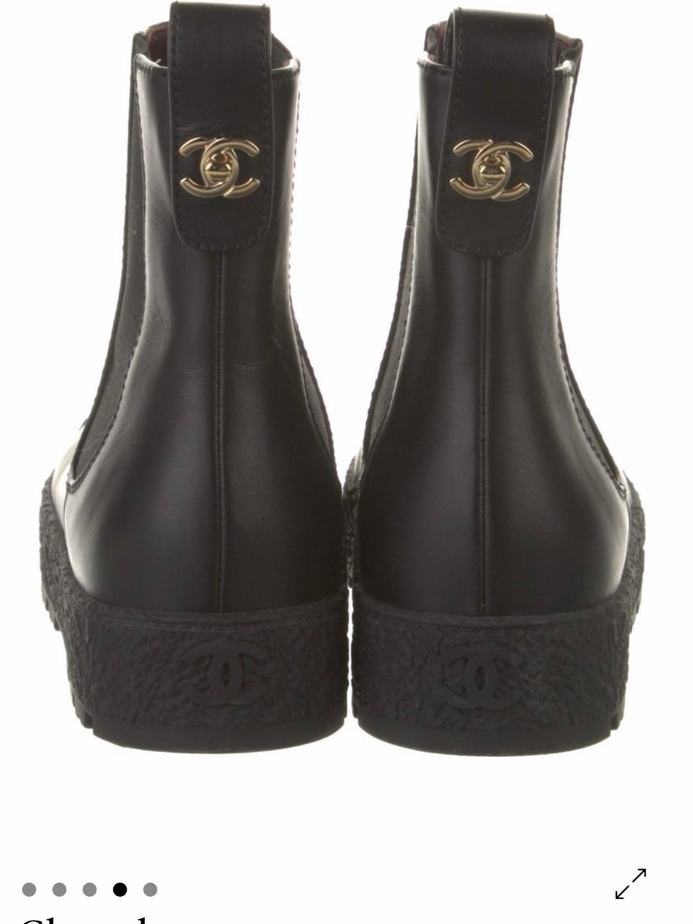 CHANEL Black Leather Platform Chelsea Booties with CC Toe Motif - Picture 3 of 12